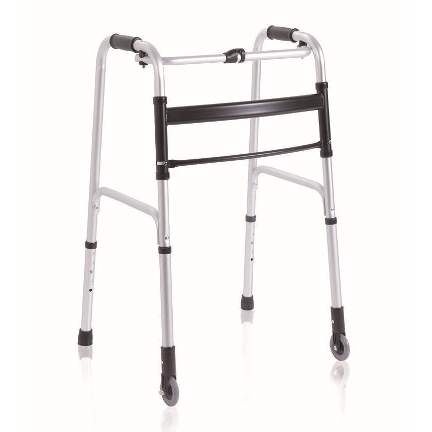 Deambulatore pieghevole in alluminio 2 puntali e 2 ruote fisse Ø 7 cm Click