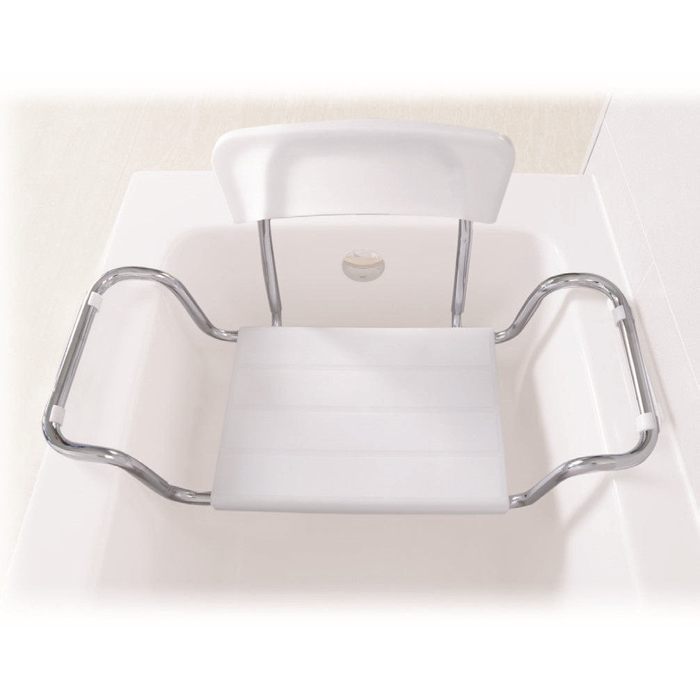 Sedile per vasca da bagno in acciaio e seduta in polipropilene con schienale Onda